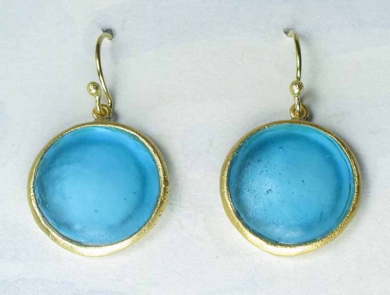 Round Cast Glass Drop Earrings in Turquoise